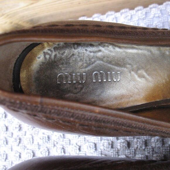 Miu Miu Brown Leather Wedge Shoes - Picture 8 of 11